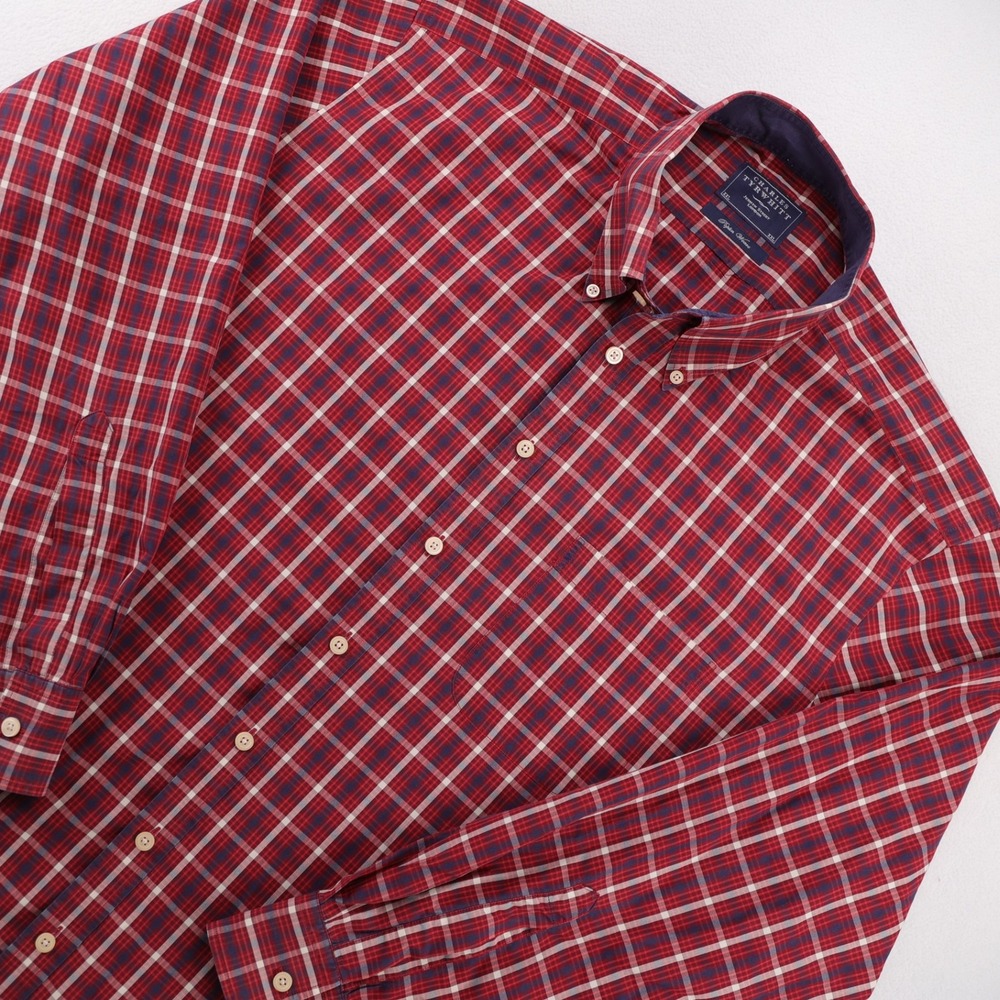 Charles Tyrwhitt Mens XXL Red Plaid Poplin Button Down Shirt Jermyn St London